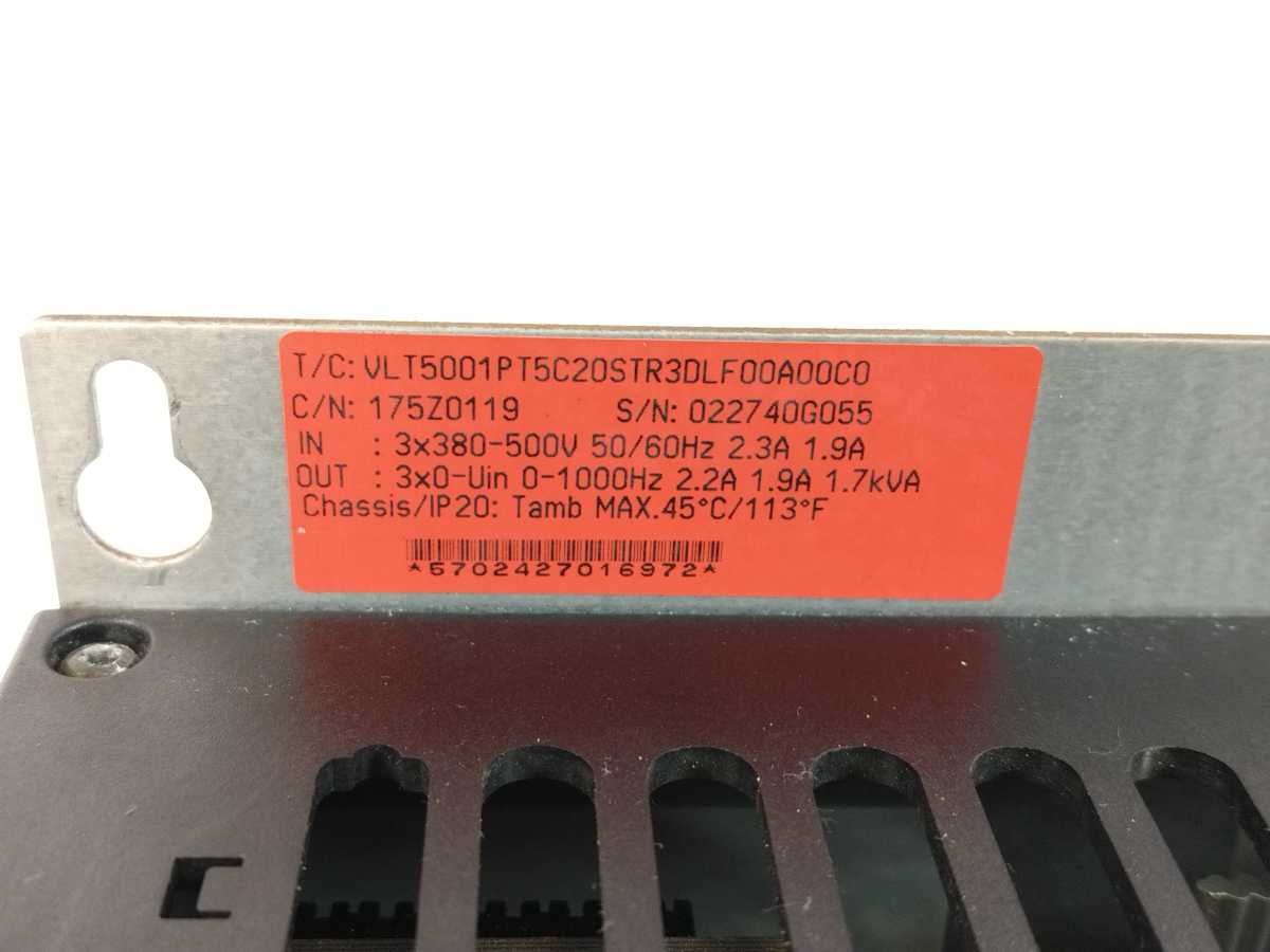 Danfoss VLT5001PT5C20STR3DLF00A00C0 175Z0119 1.7KVA Variable Frequency Drive