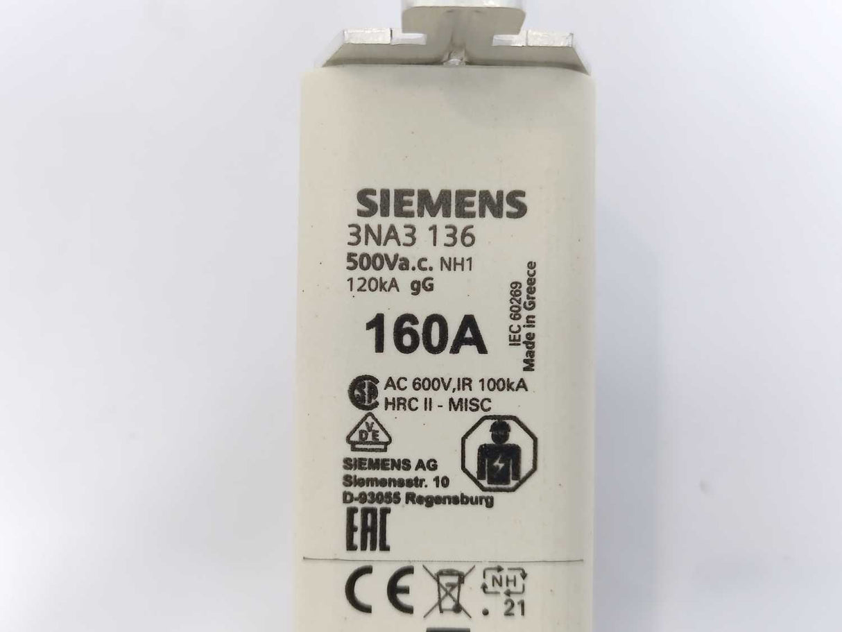Siemens 3NA3 136 LV HRC Fuse-Link, Batch of 3 pcs