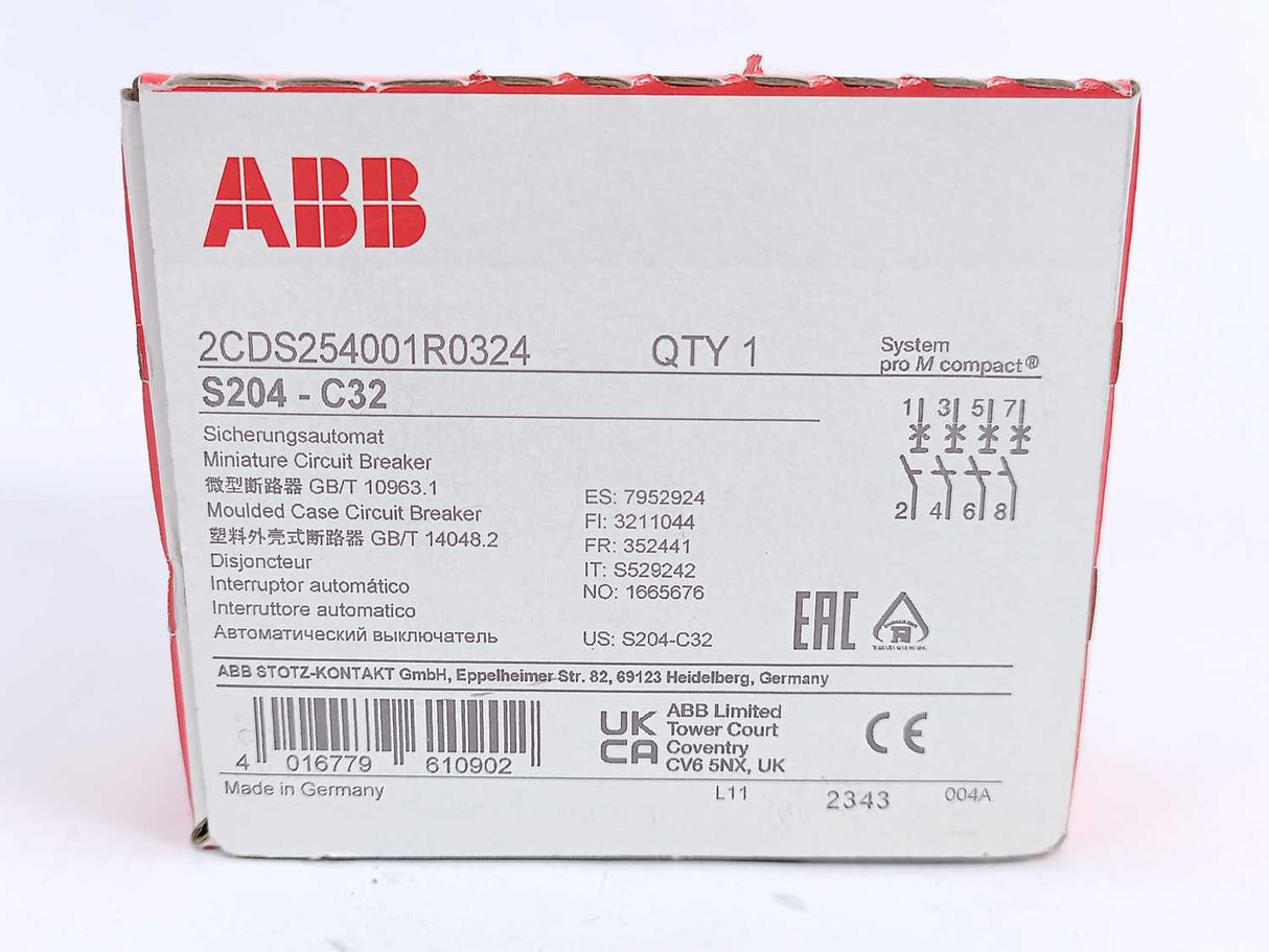 ABB 2CDS254001R0324 S204-C32 Miniature Circuit Breaker
