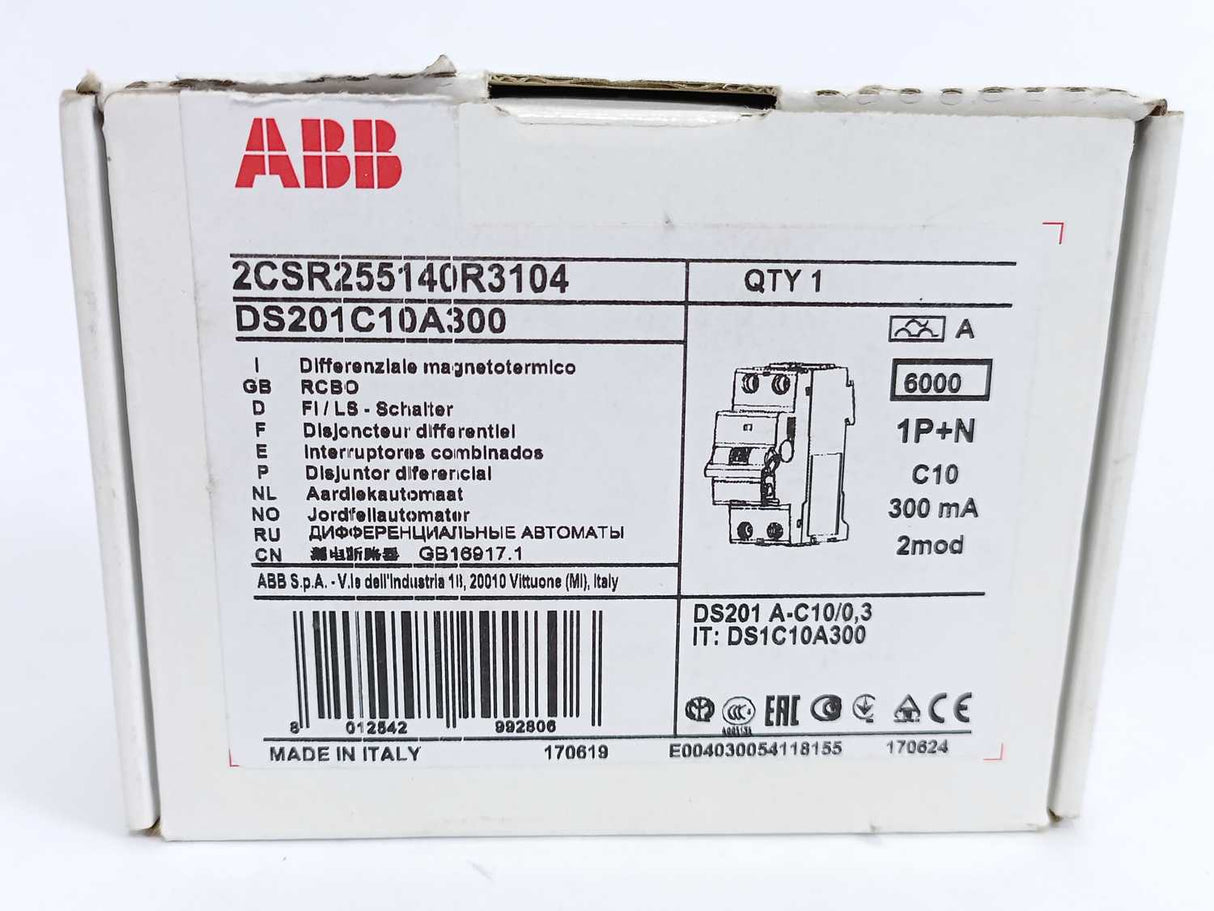 ABB 2CSR255140R3104 DS201C10A300 RCBO Residual Current Circuit Breaker