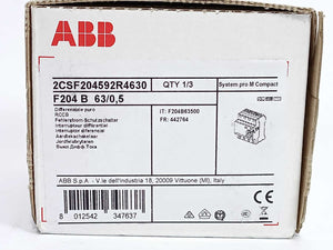 ABB 2CSF204592R4630 F204 B-63/0.5 Residual Current Circuit Breaker 4P 500mA 63A