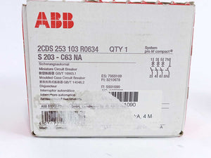 ABB 2CDS253103R0634 S203-C63NA Miniature Circuit Breaker 3P+N - 63A - C - 6kA
