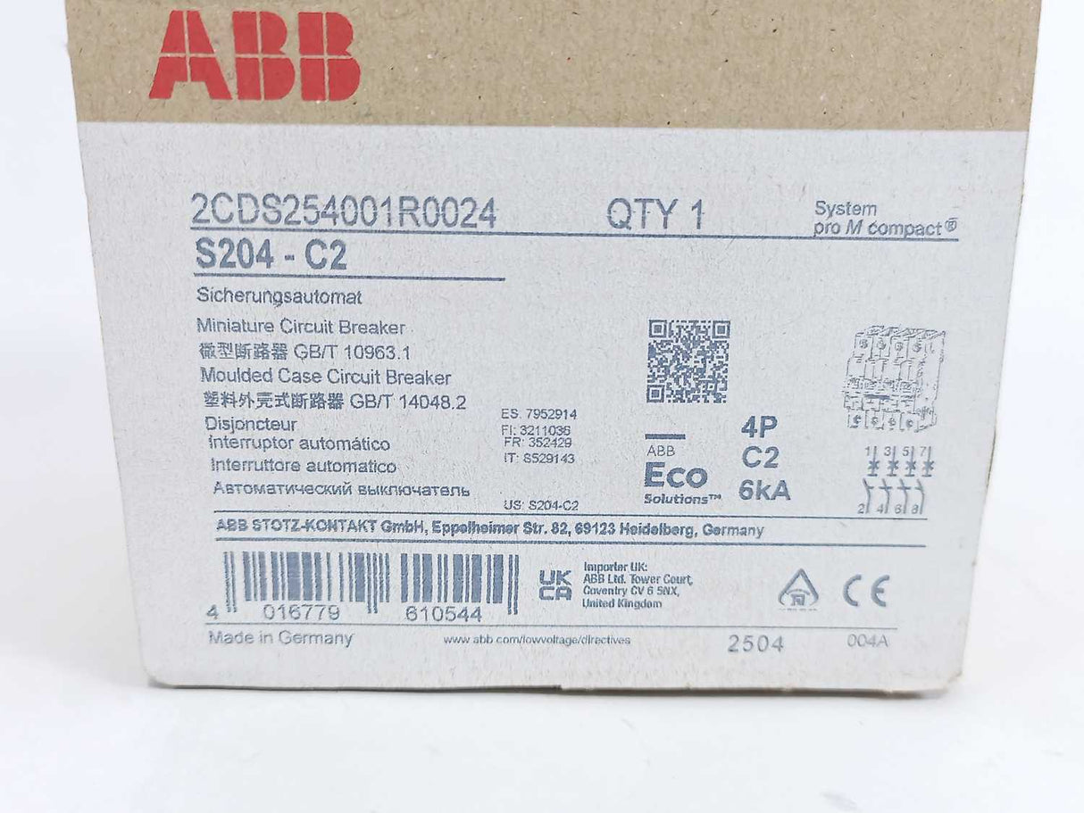 ABB 2CDS254001R0024 S204-C2 Miniature Circuit Breaker