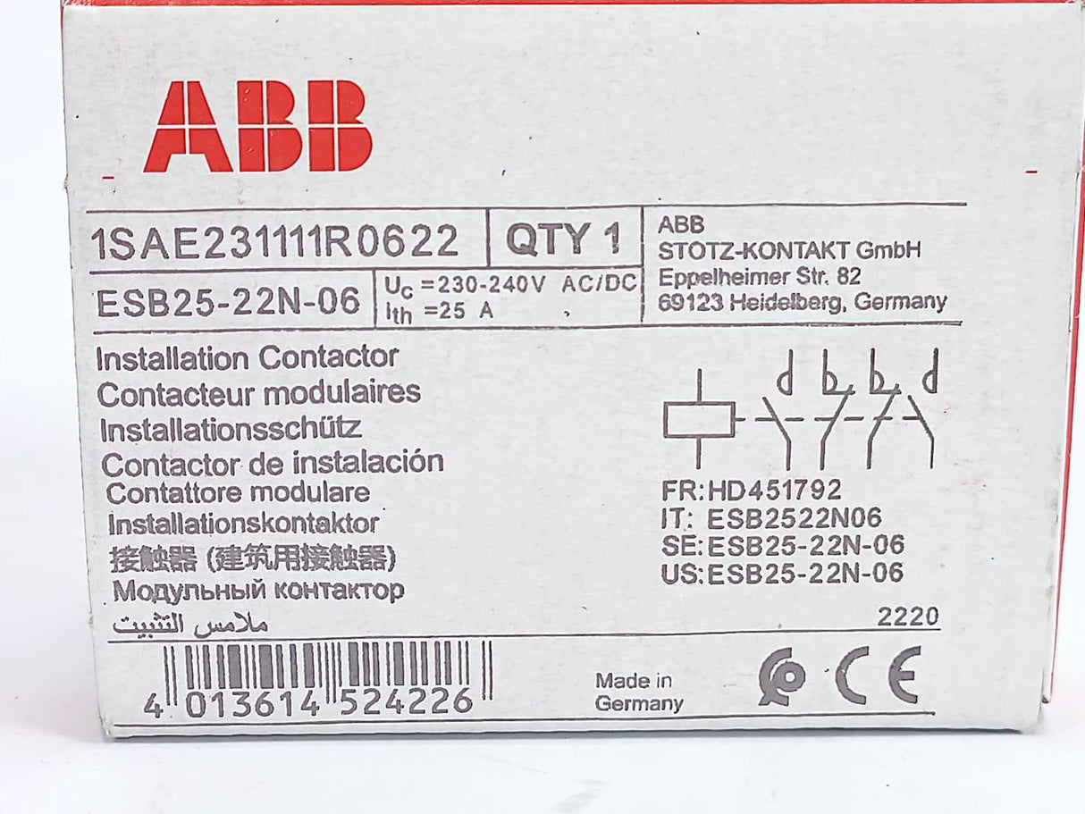 ABB 1SAE231111R0622 ESB25-22N-06 Installation Contactor