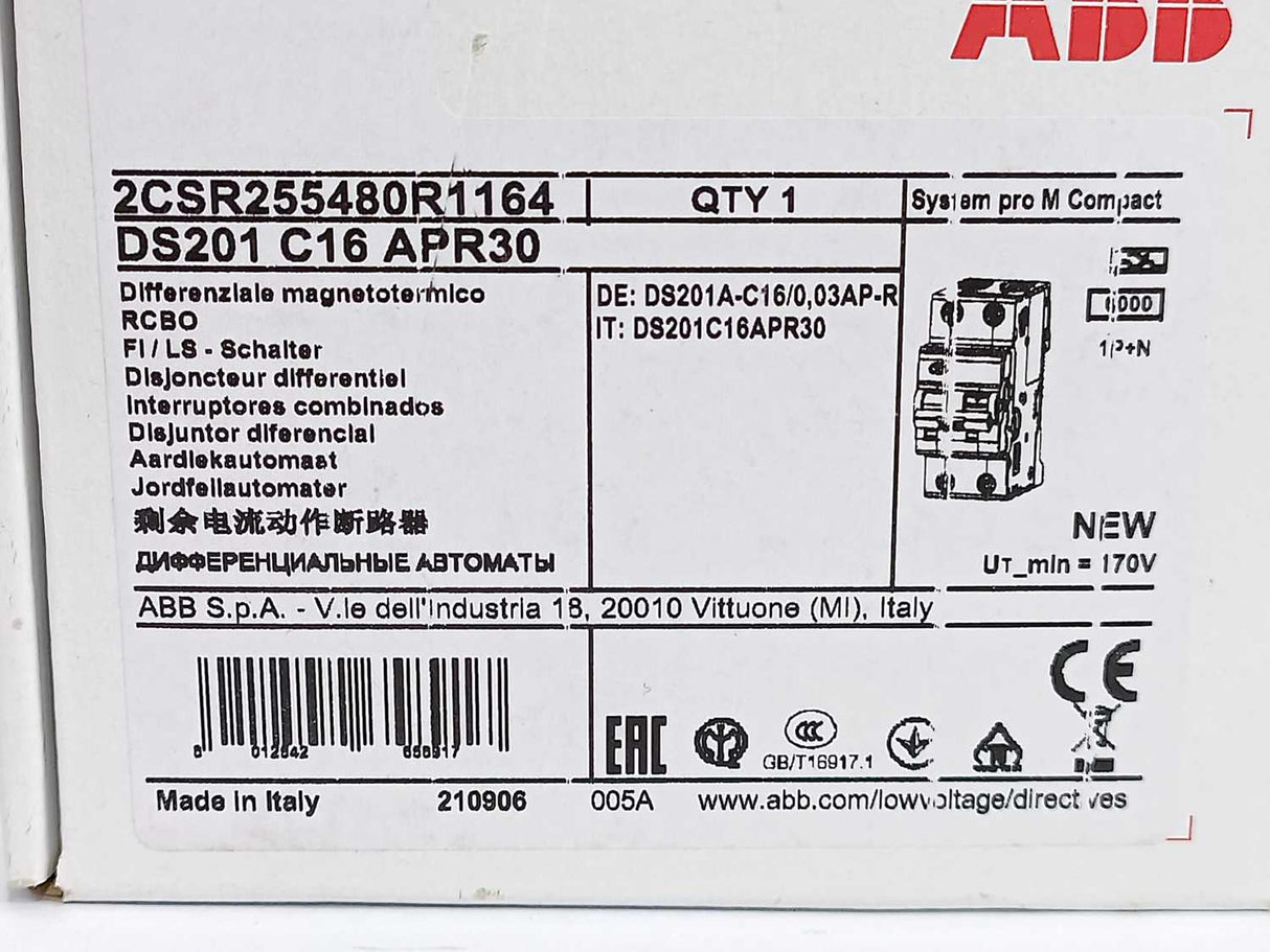 ABB 2CSR255480R1164 Residual Current Circuit Breaker with Overcurrent Protection