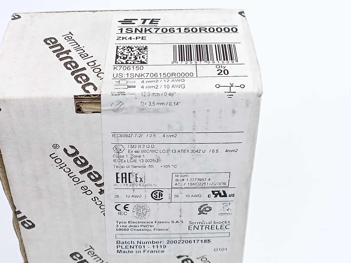 ABB 1SNK706150R0000 ZK4-PE PI-Spring clamp Terminal Block 20 Pcs.