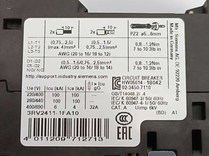 Siemens 3RV2411-1FA10 3.5-5A 3RV2 Motor Protection Circuit Breaker