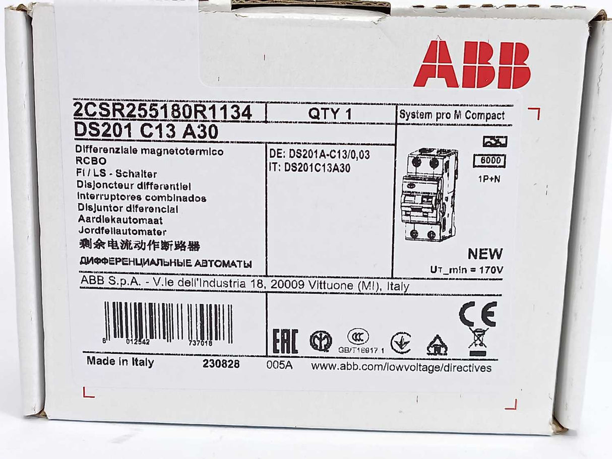 ABB 2CSR255180R1134 Residual Current Circuit Breaker w/ Overcurrent Protection