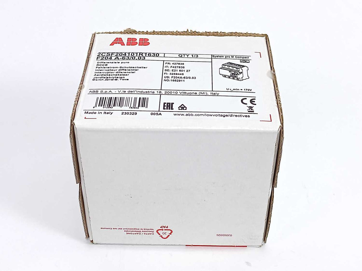 ABB 2CSF204101R1630 F204 A-63/0.03 Residual Current Circuit Breaker