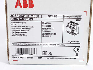 ABB 2CSF204101R1630 F204 A-63/0.03 Residual Current Circuit Breaker