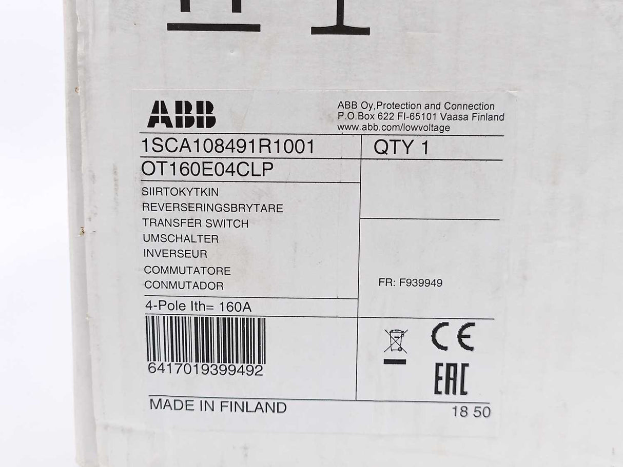 ABB 1SCA108491R1001 OT160E04CLP Transfer Switch
