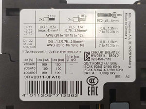 Siemens 3RV2011-0FA10 Circuit Breaker for Motor Protection 0.35-0.5A
