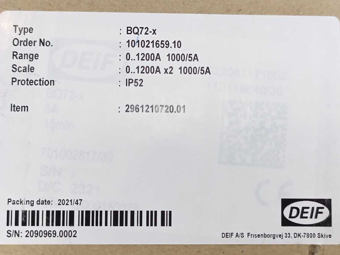 Deif BQ72-x Bi-Metalic Ampermeter 0-1200A 1000/5A