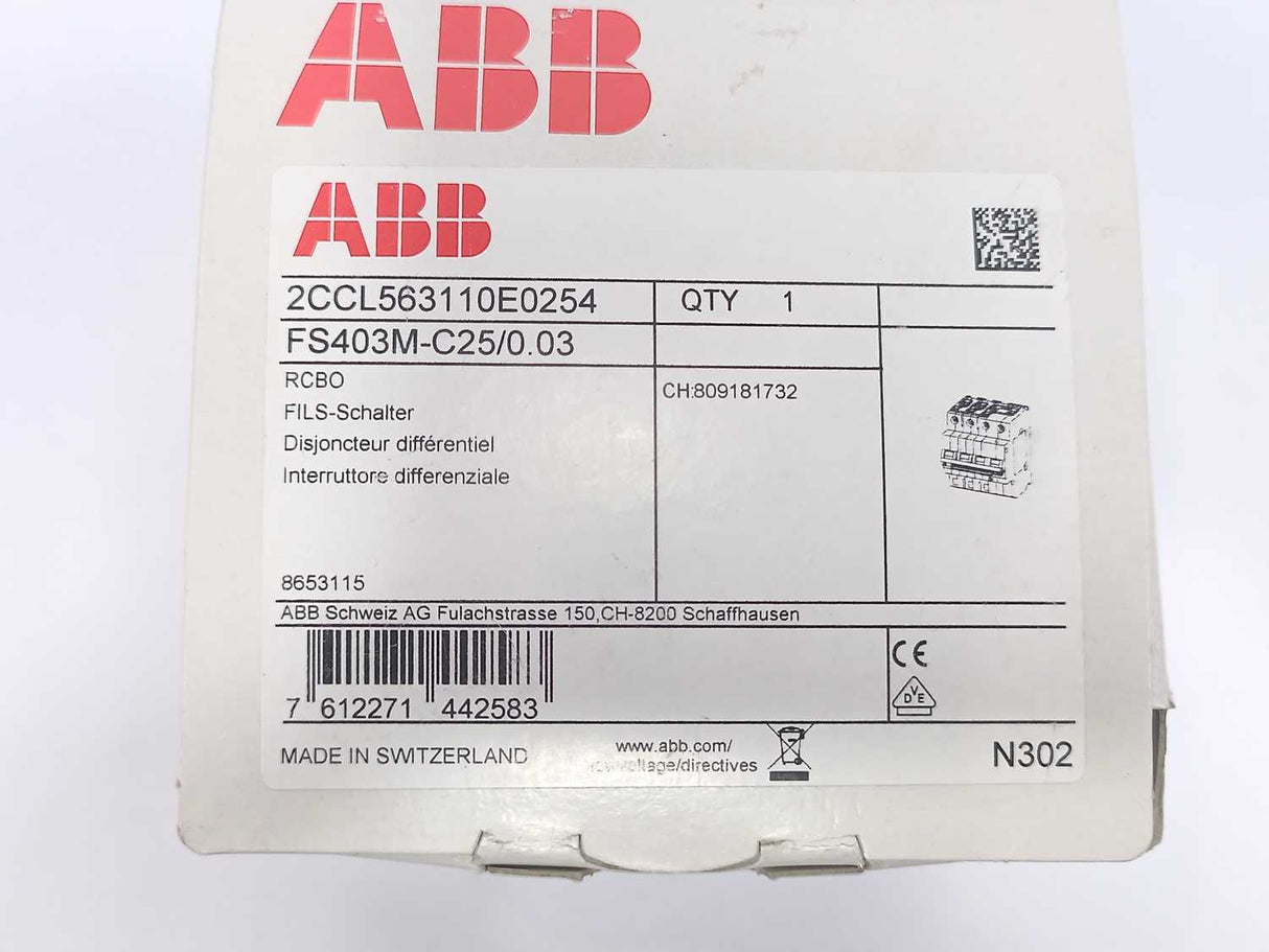 ABB 2CCL563110E0254 FS403M-C25/0.03 Residual Current Circuit Breaker RCBO
