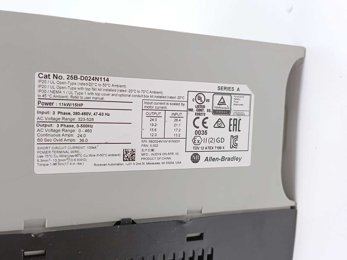 AB 25B-D024N114 PowerFlex 525 11kW (15Hp) AC Drive, untested