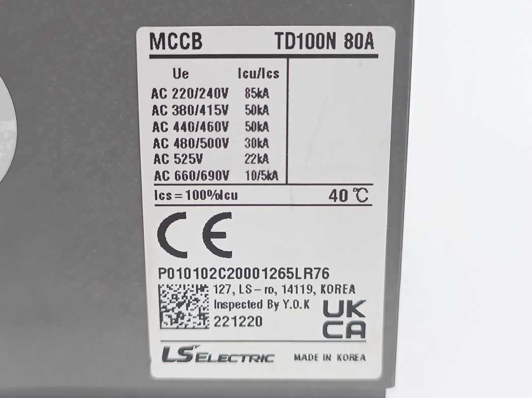 LS Electric TD100N FMU 80A 3P MCCB Power Breaker