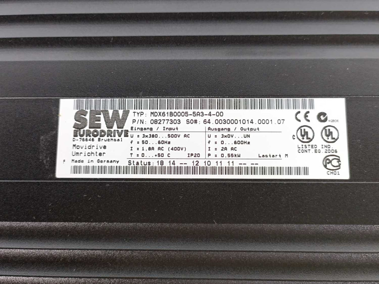 SEW-EURODRIVE  08277303 MDX61B0005-5A3-4-00 Movidrive Inverter w/ 8245630
