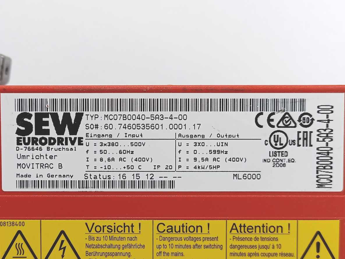 SEW-EURODRIVE  MC07B0040-5A3-4-00 MOVITRAC Frequency Inverter 4kW/5HP, 0-599Hz