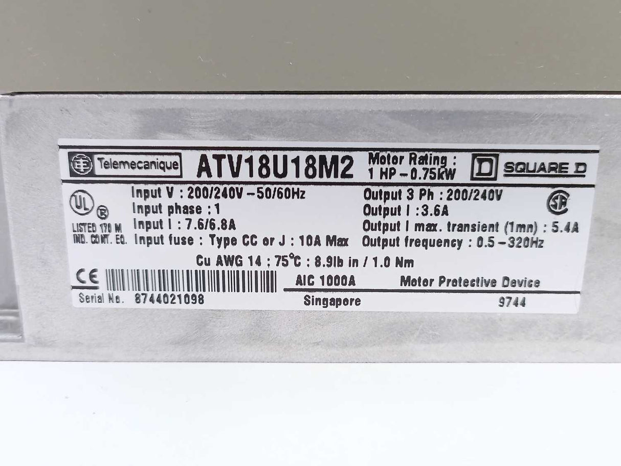 TELEMECANIQUE ATV18U18M2 Adjustable Speed Drive 0.75kW/1HP