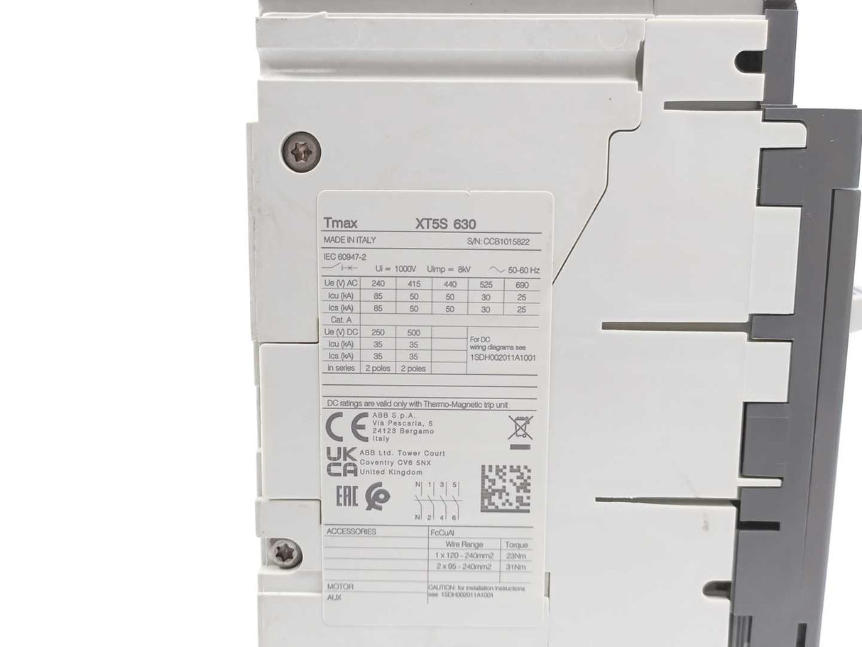 ABB 1SDA100425R1 Circuit Breaker XT5S 630 Ekip Dip LS/I In=630 3p F F , Not used