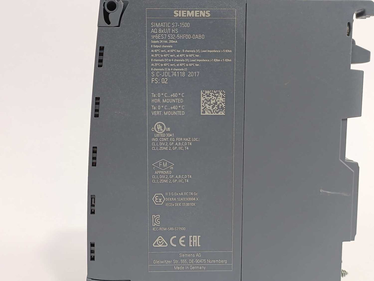 Siemens 6ES7 532-5HF00-0AB0 SIMATIC S7-1500 Analog Output Module AQ8xU/I HS