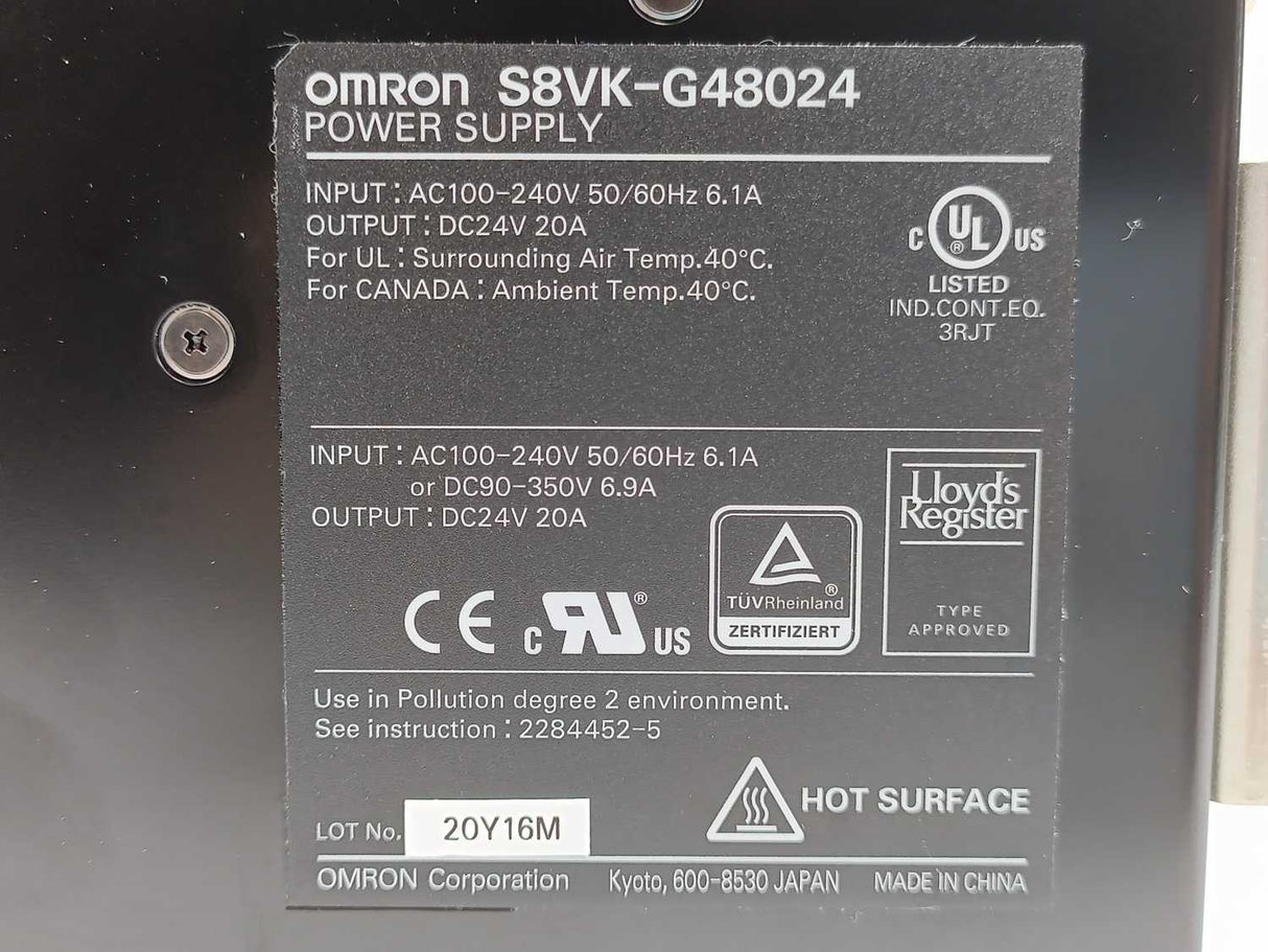 OMRON S8VK-G48024 Book Type Power Supply, AC100-240V, 50/60Hz, 6.1A, DC90-350V
