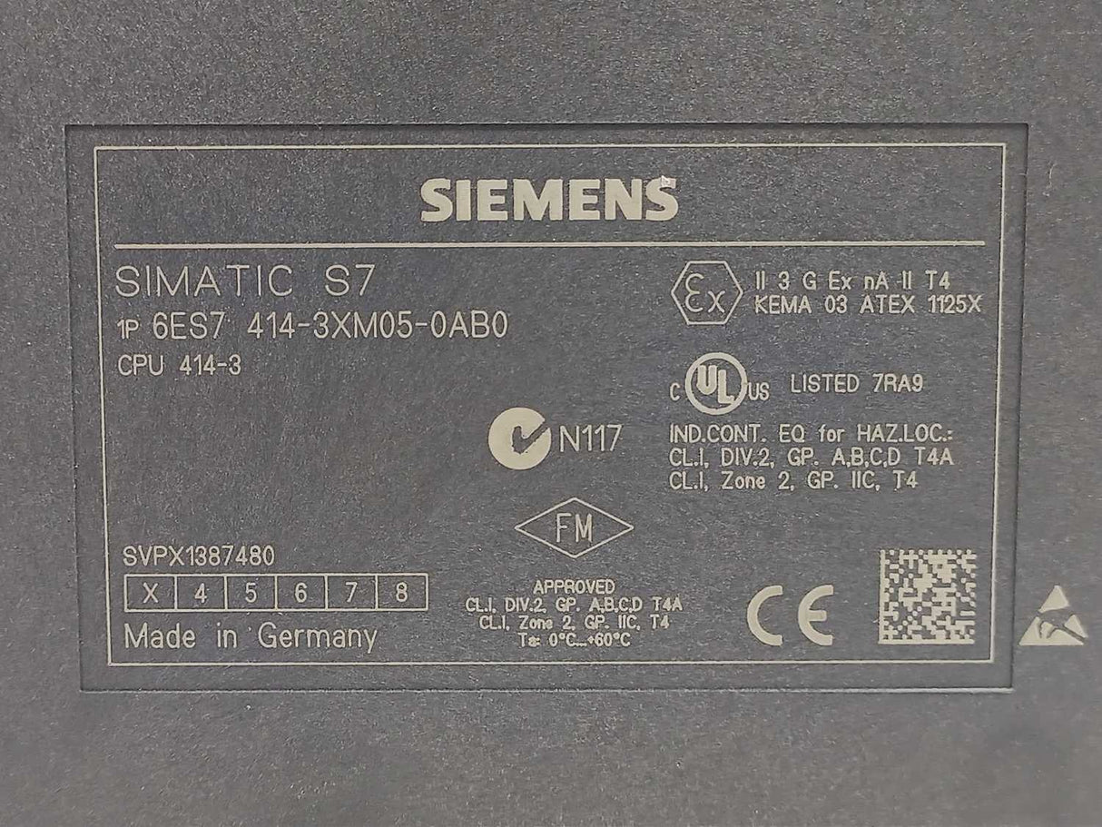 Siemens 6ES7414-3XM05-0AB0 SIMATIC S7-400 CPU 414-3 Central Processing Unit