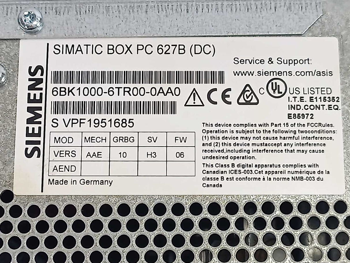 Siemens 6BK1000-6TR00-0AA0 SIMATIC Box PC 627B W: 6AV7671-1EX02-0AA0