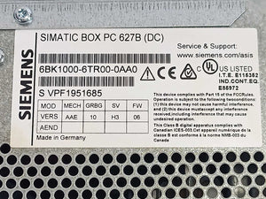 Siemens 6BK1000-6TR00-0AA0 SIMATIC Box PC 627B W: 6AV7671-1EX02-0AA0