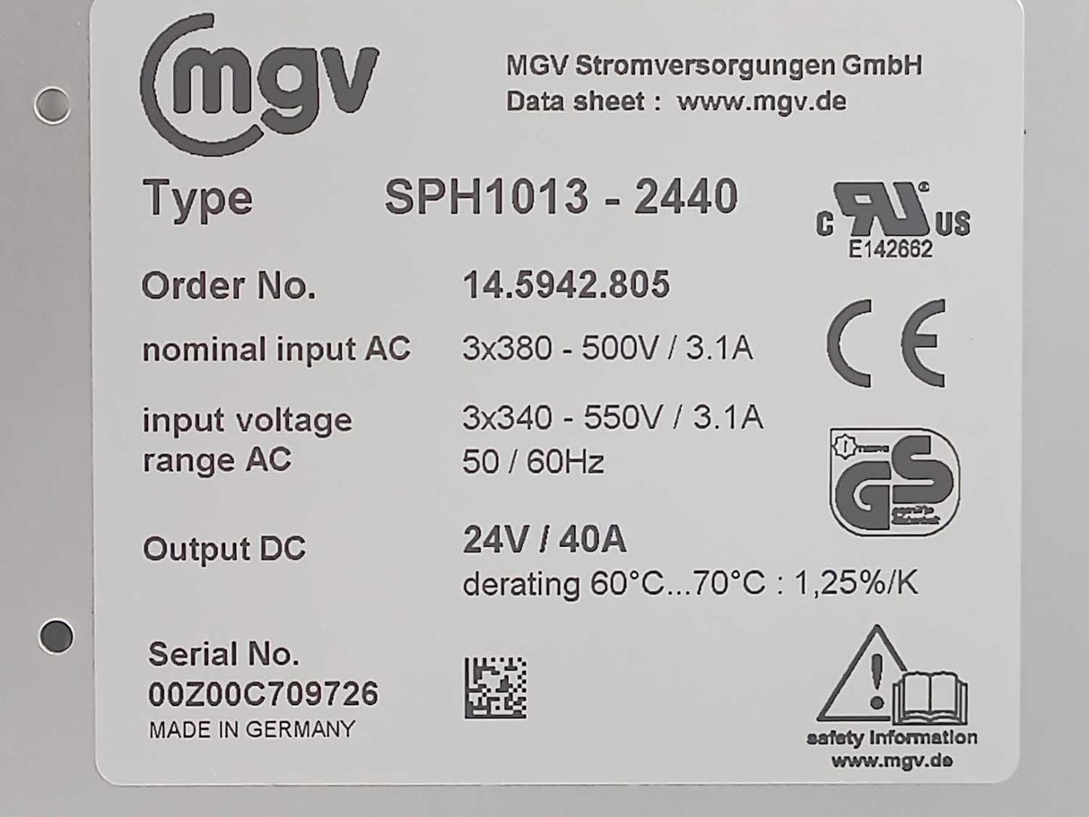 MGV 14.5942.805 SPH1013-2440 3-Phase DIN-Rail Power Supply, 3x380-500V/3.1A