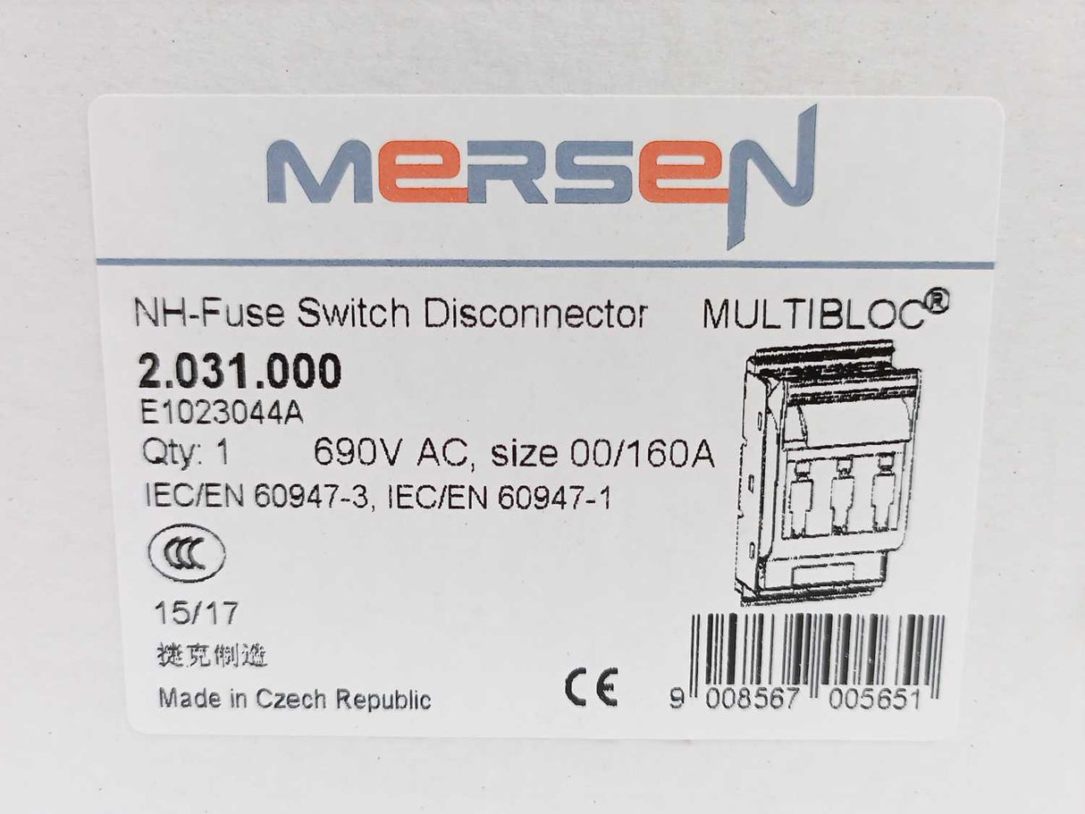 MERSEN 2.031.000 Fuse Switch Disconnectors, 690VAC, 00/160A
