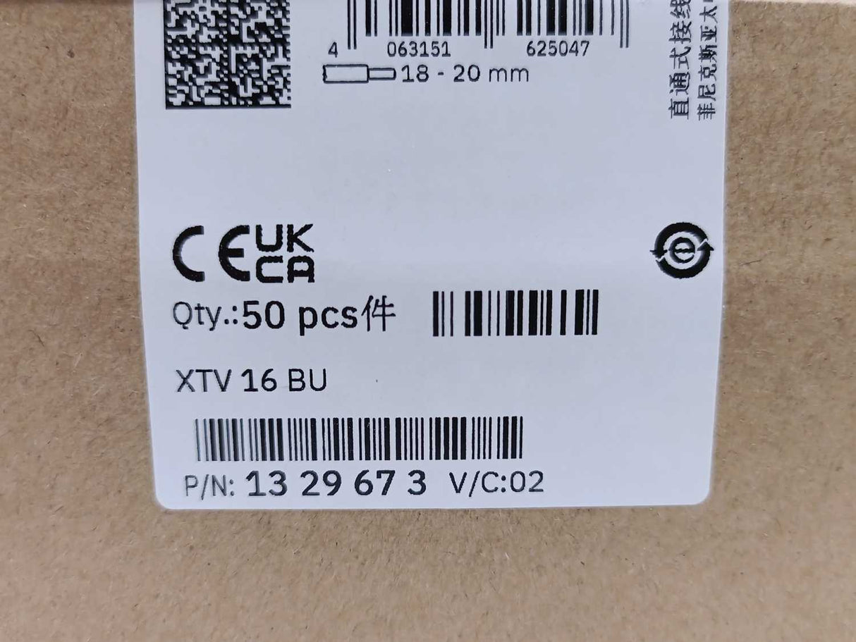 Phoenix Contact 1329673 XTV 16 BU - Feed-Through Terminal Block Batch 50 pcs.