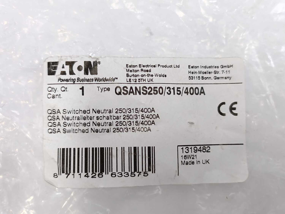 Eaton 1319482 Conductor QSANS250/315/400A