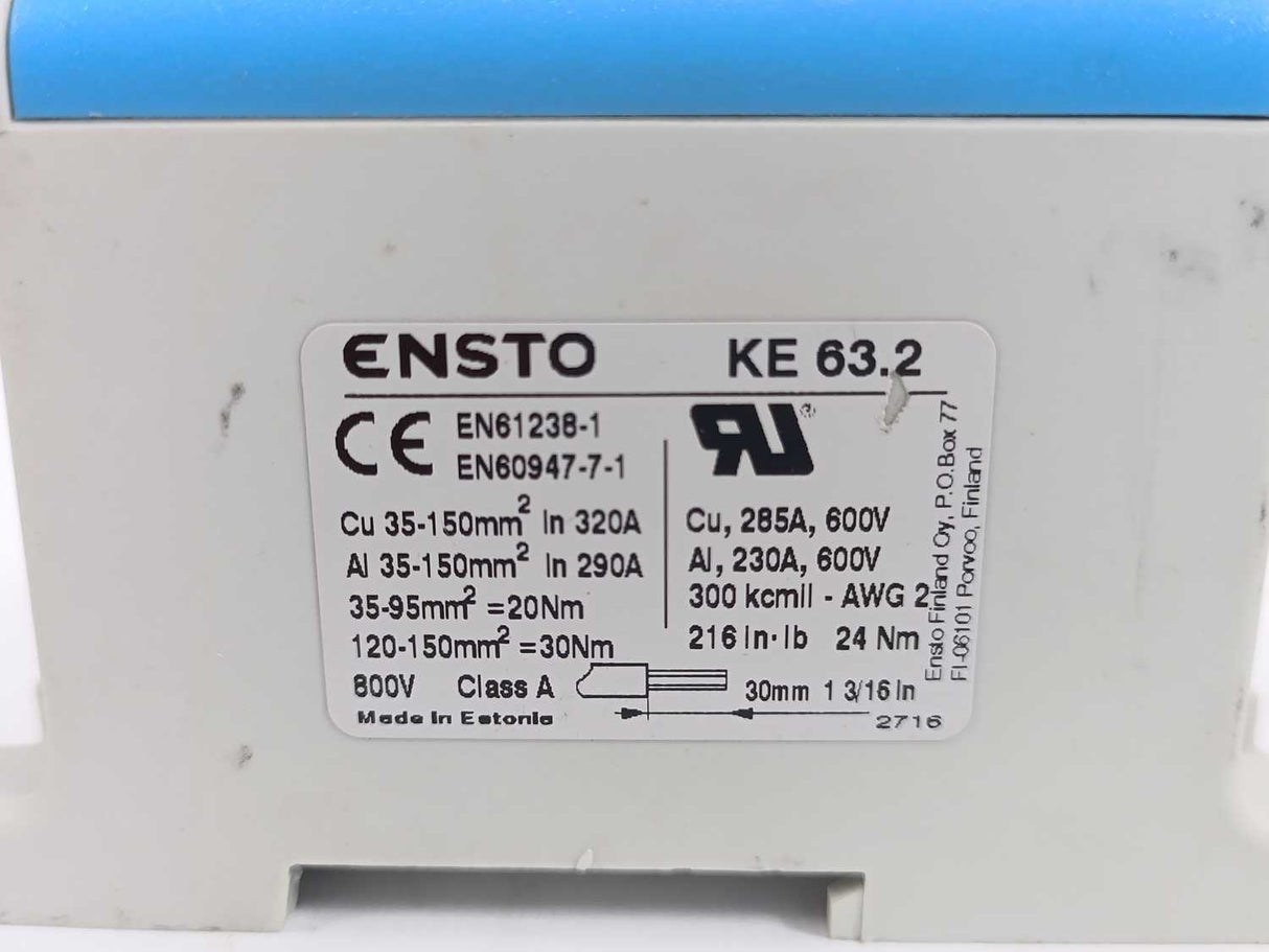 Ensto KE63.2 Universal Terminals, Cu 35-150mm2 In 320A, 35-95mm=20Nm 9 Pcs.