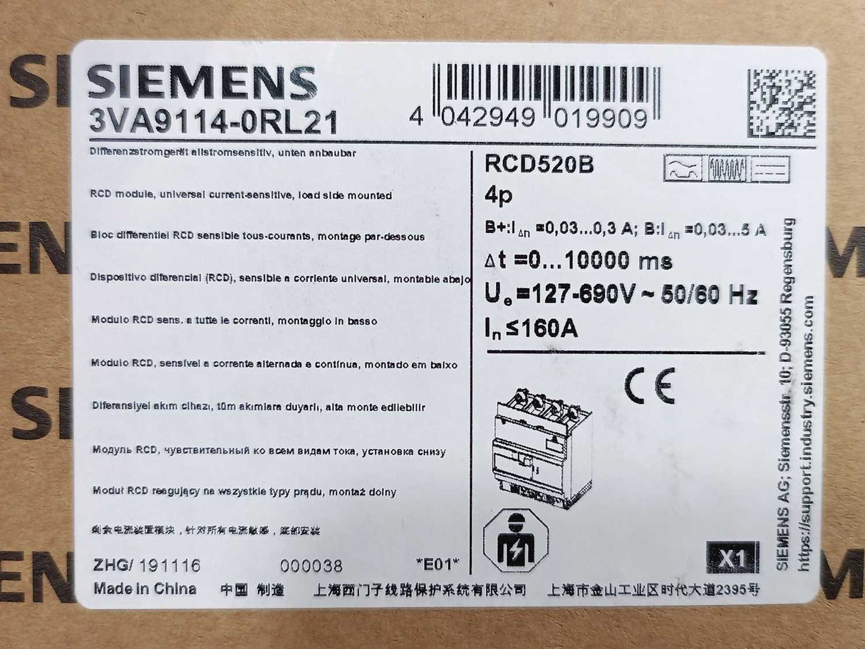 Siemens 3VA9114-0RL21 RCD-Module RCD520B