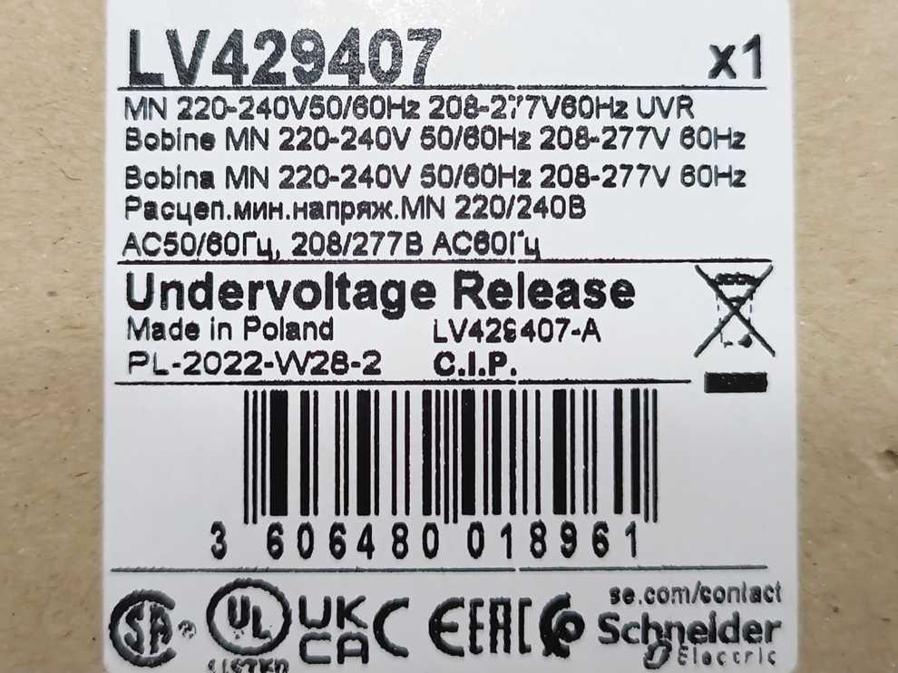 Schneider Electric LV429407 Under Voltage Release 220-240VAC