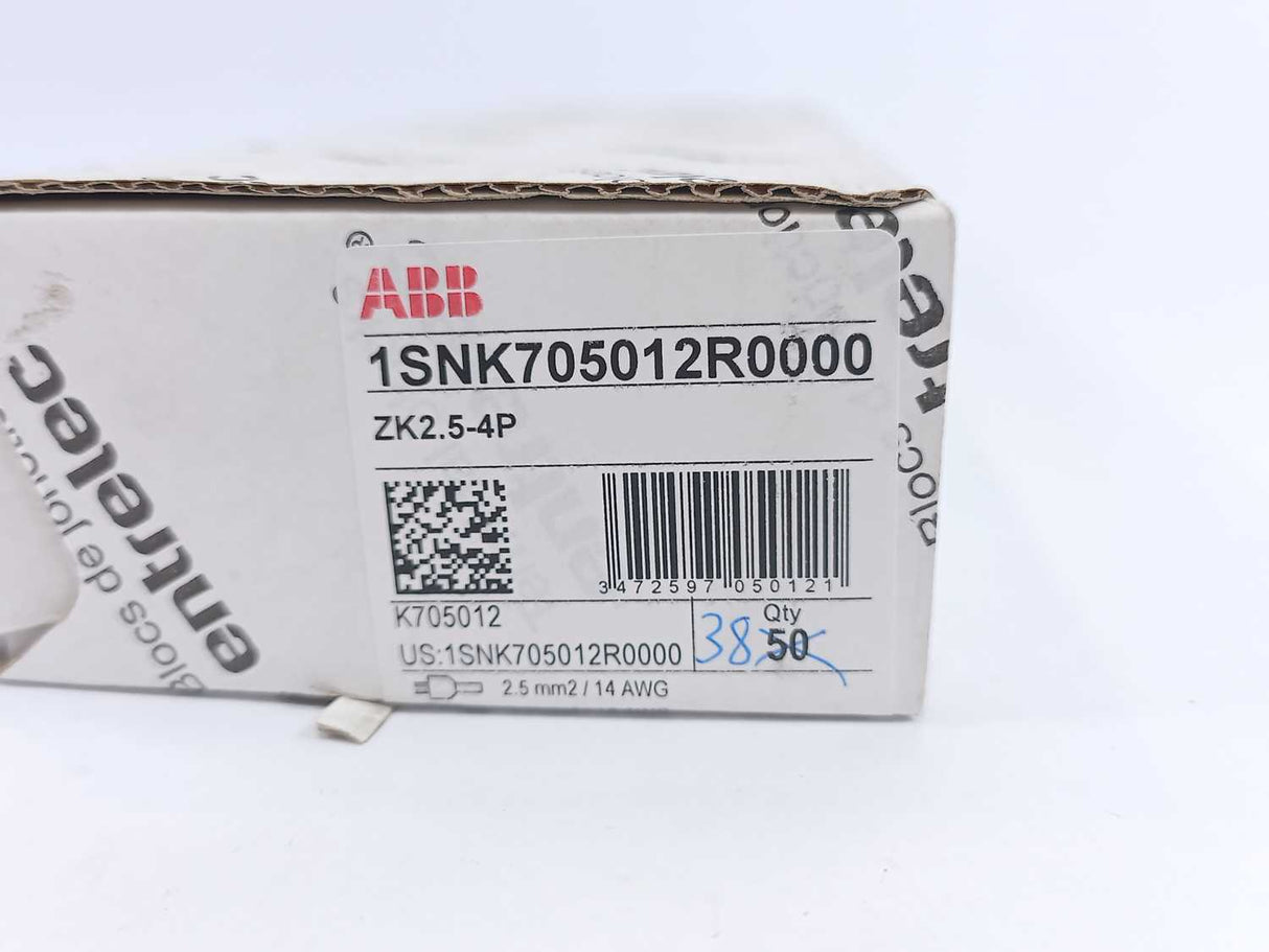 ABB 1SNK705012R0000 ZK2.5-4P Spring Clamp Terminal Block Batch 38 Pcs.