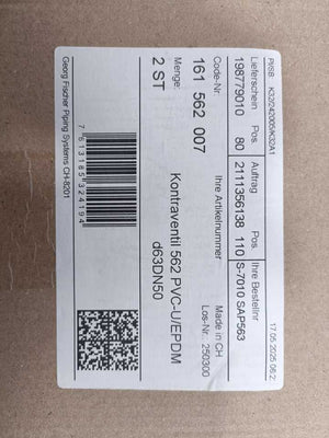 GF Piping Systems 161 562 007 Check Valve 562 PVC-U/EPDM d63 DN50