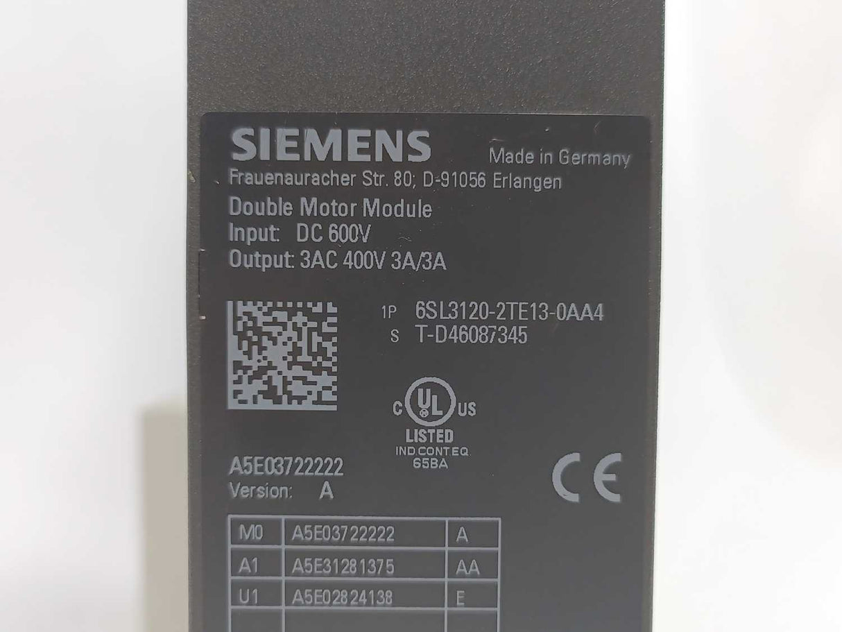 Siemens 6SL3120-2TE13-0AA4 SINAMICS S120 - Double Motor Module