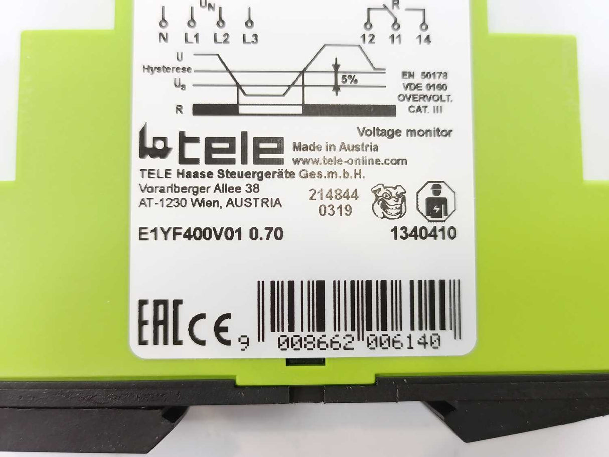 Tele E1YF400V01 0.70 Phase/Voltage Monitoring Relays, 3-Phase DIN Rail