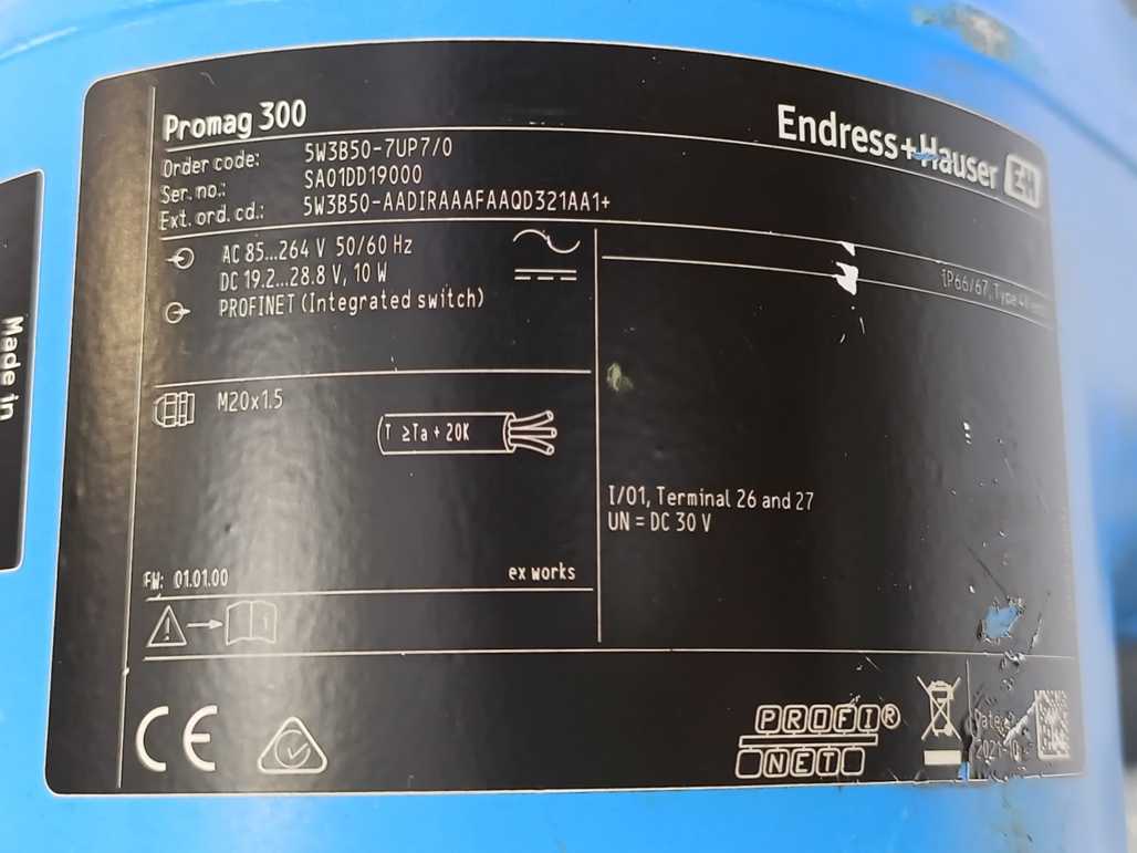 Endress+Hauser 5W3B50-7UP7/0 Proline Promag W 300 Electromagnetic Flowmeter