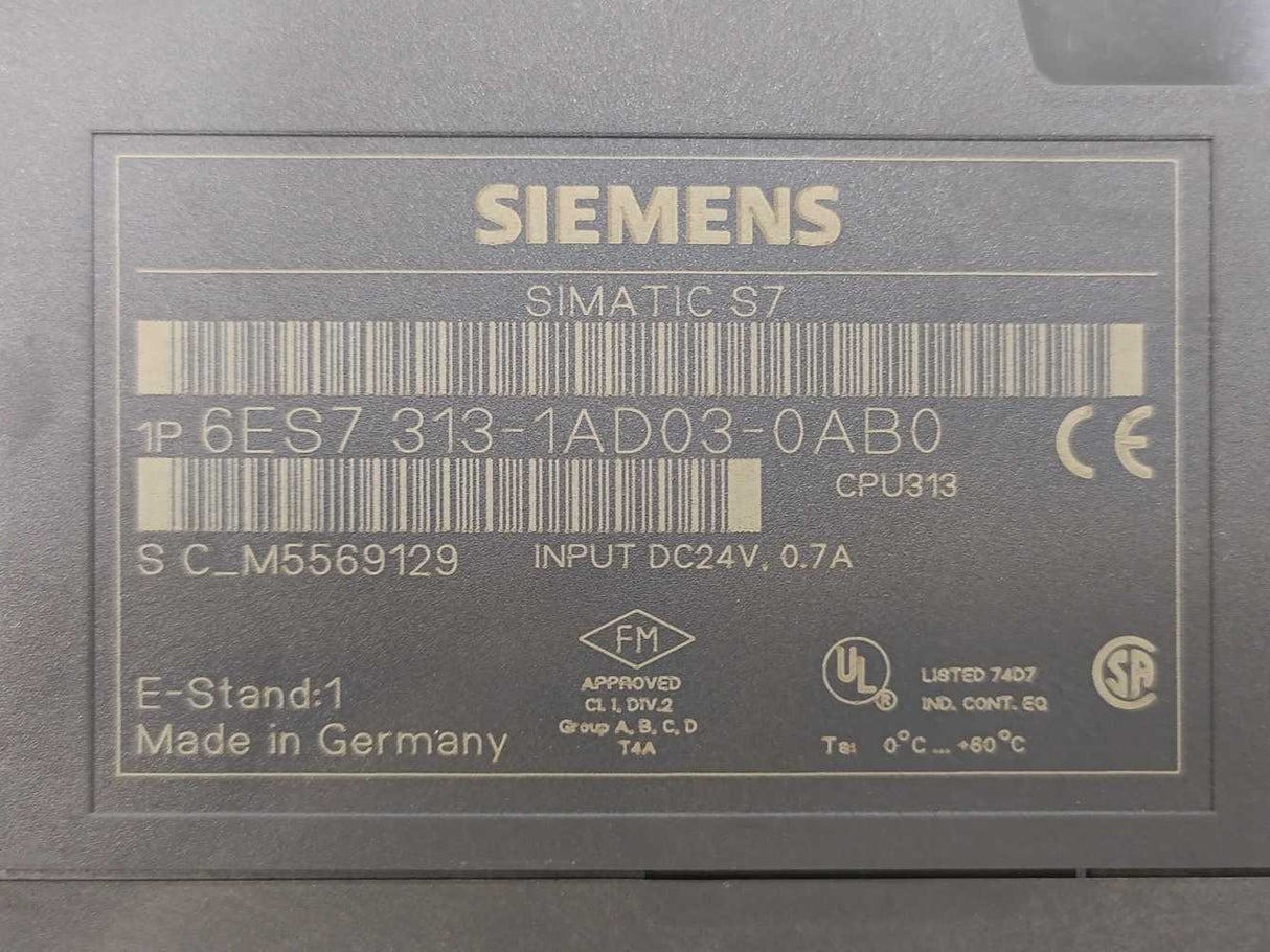 Siemens 6ES7313-1AD03-0AB0 SIMATIC S7 CPU 24VDC 0.7A