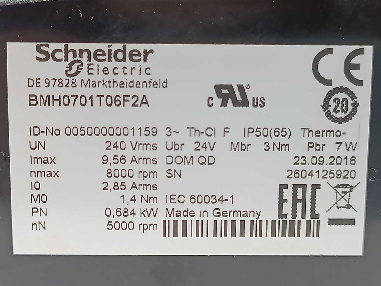 Schneider Electric BMH0701T06F2A Lexium BMH 3-phase Servo Motor 0.684 kW