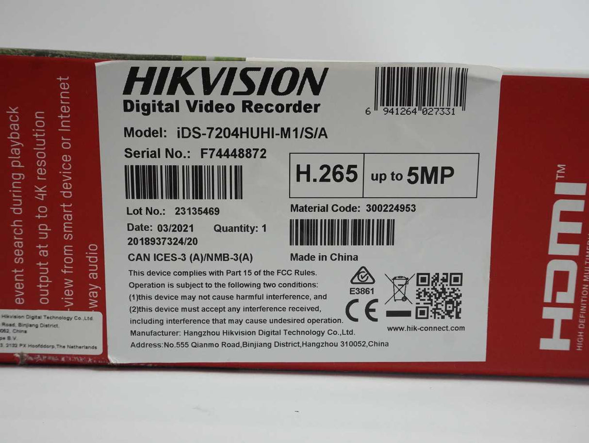 HikVision iDS-7204HUHI-M1/S/A Turbo HD DVR 7200 Series