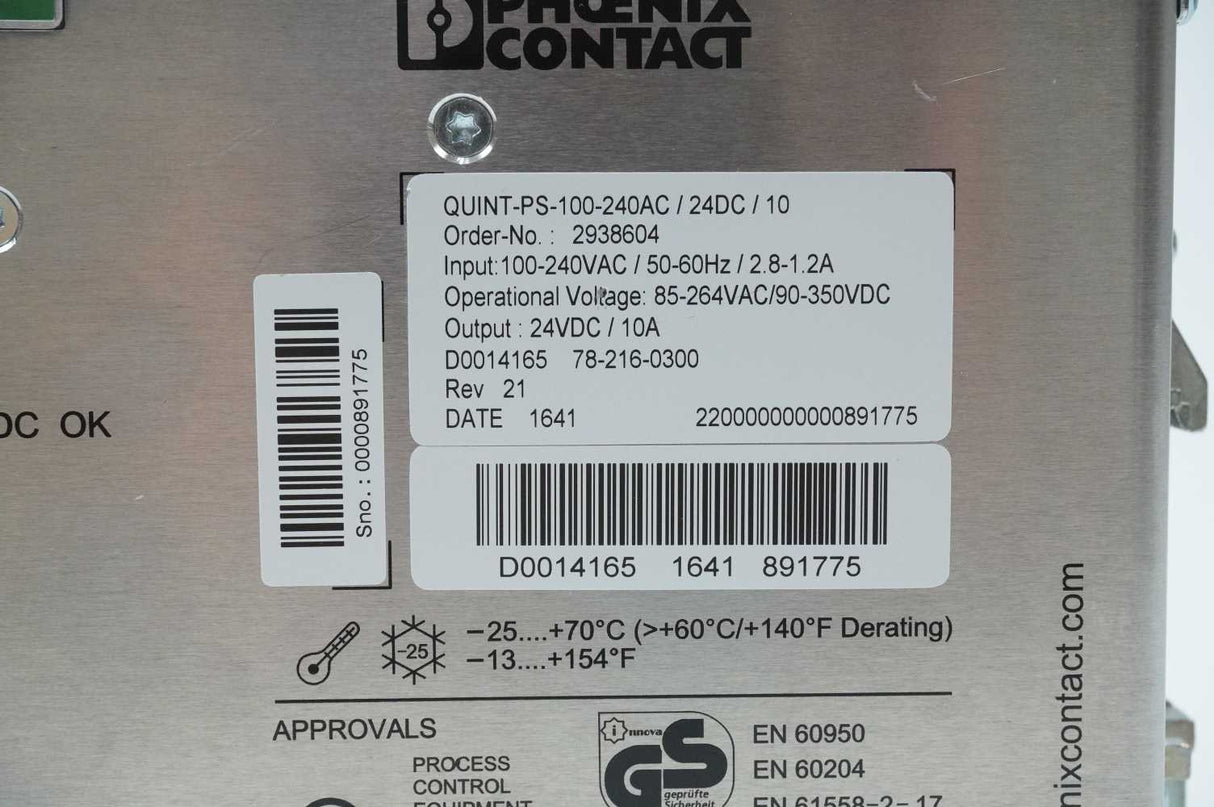 Phoenix Contact 2938604 QUINT-PS-100-240AC/24DC/10 Power Supply