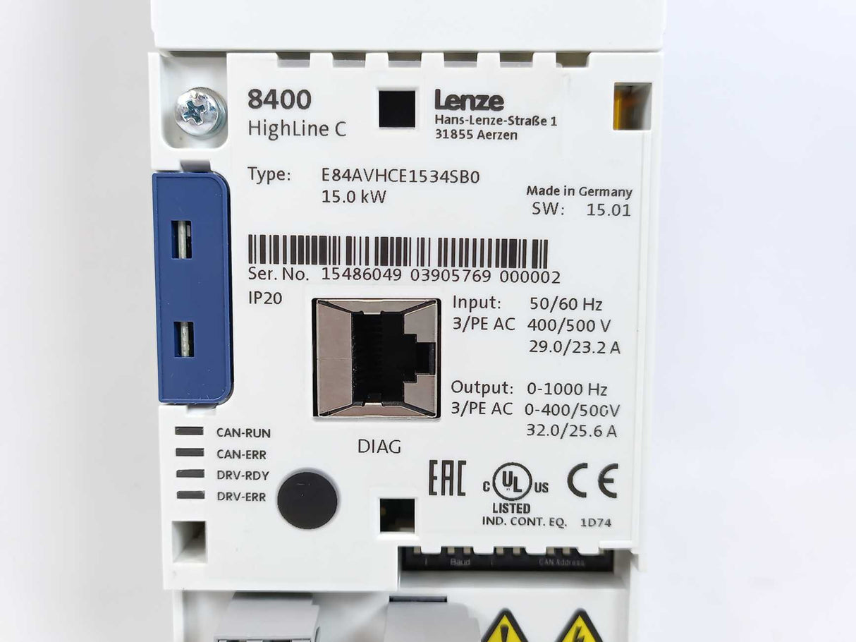 LENZE E84AVHCE1534SB0 Inverter Drives 8400, High Line C 15Kw