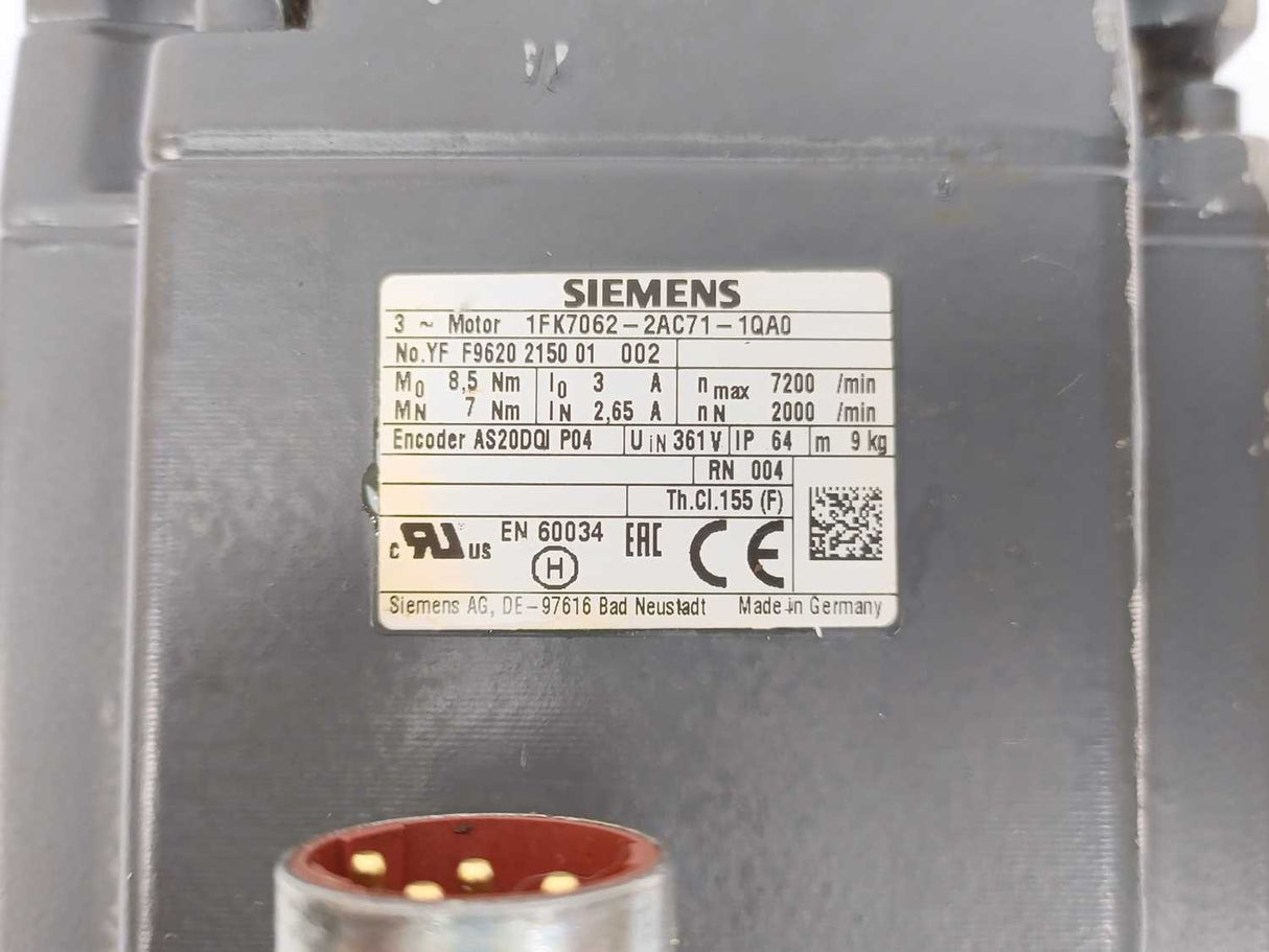 Siemens 1FK7062-2AC71-1QA0 Synchronous Motor 1FK7-CT 8,5 NM