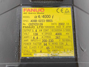 Fanuc A06B-0223-B805 AC Servo Motor 4/4000 i w/ Fanuc A860-2014-T301