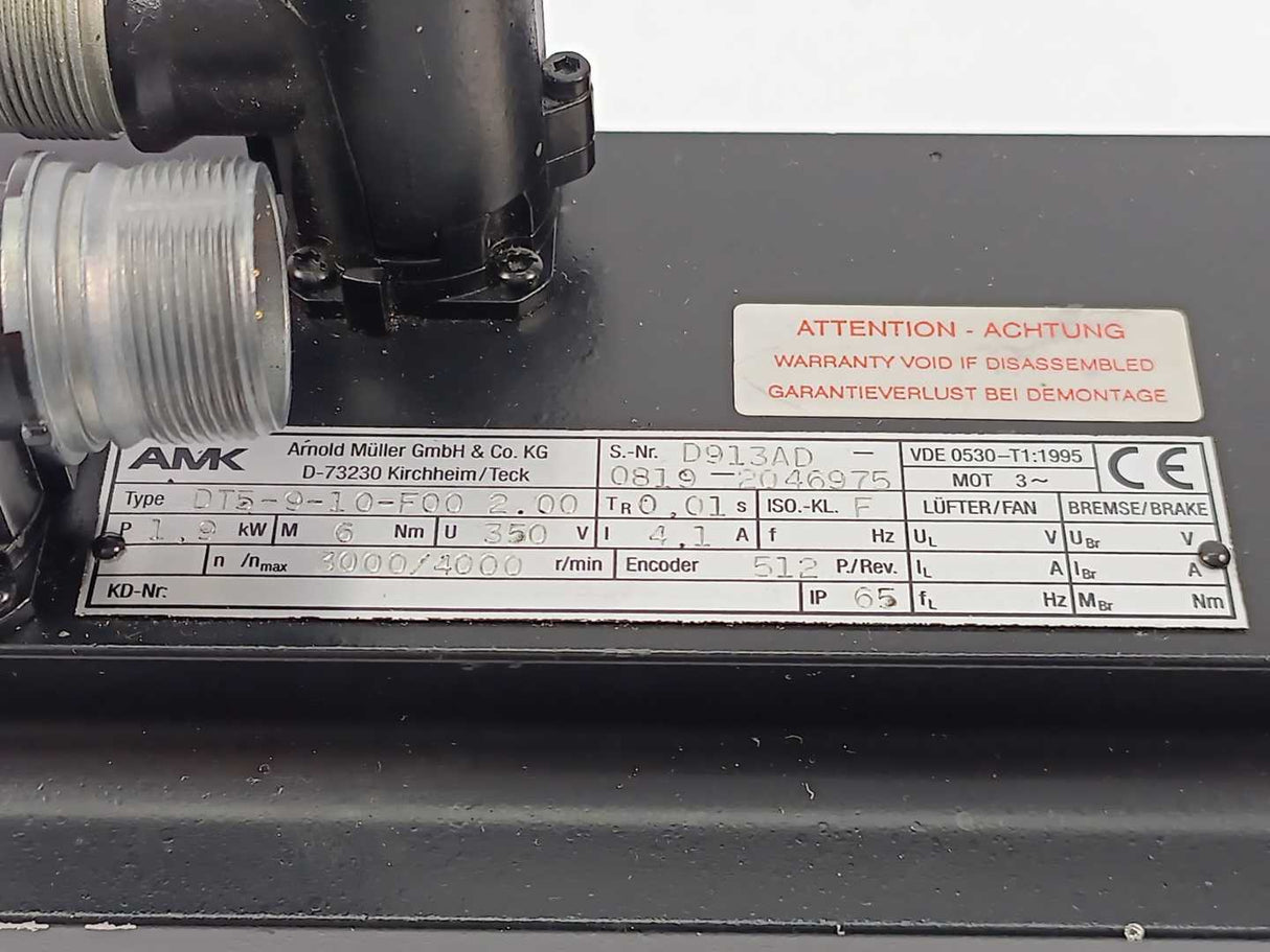 AMK DT5-9-10-F00 2.00 Servo Motor 1.9kW, 6 Nm