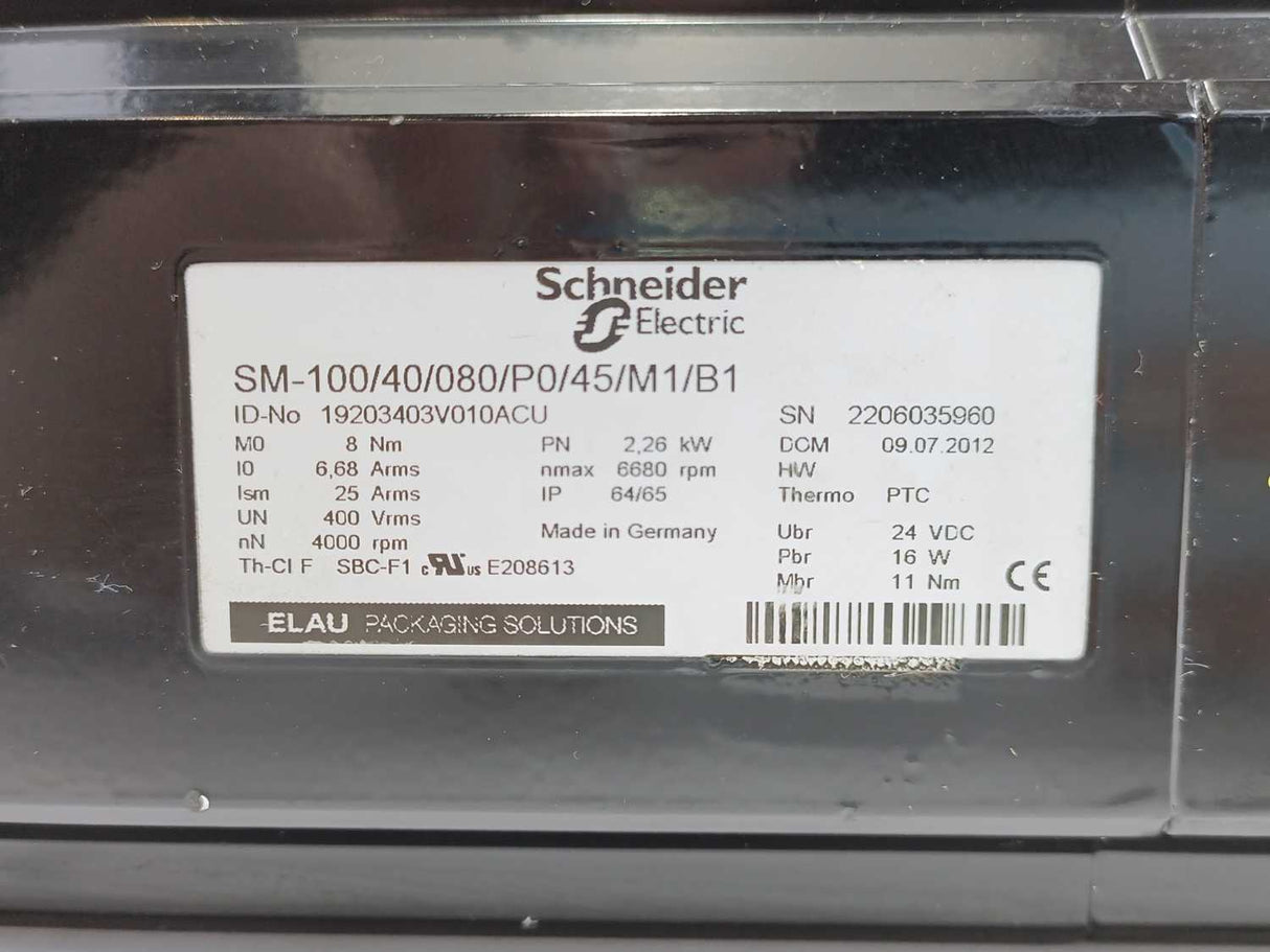 Schneider Electric SM-100/40/080/P0/45/M1/B1 Servo Motor 24VDC 16W 11Nm